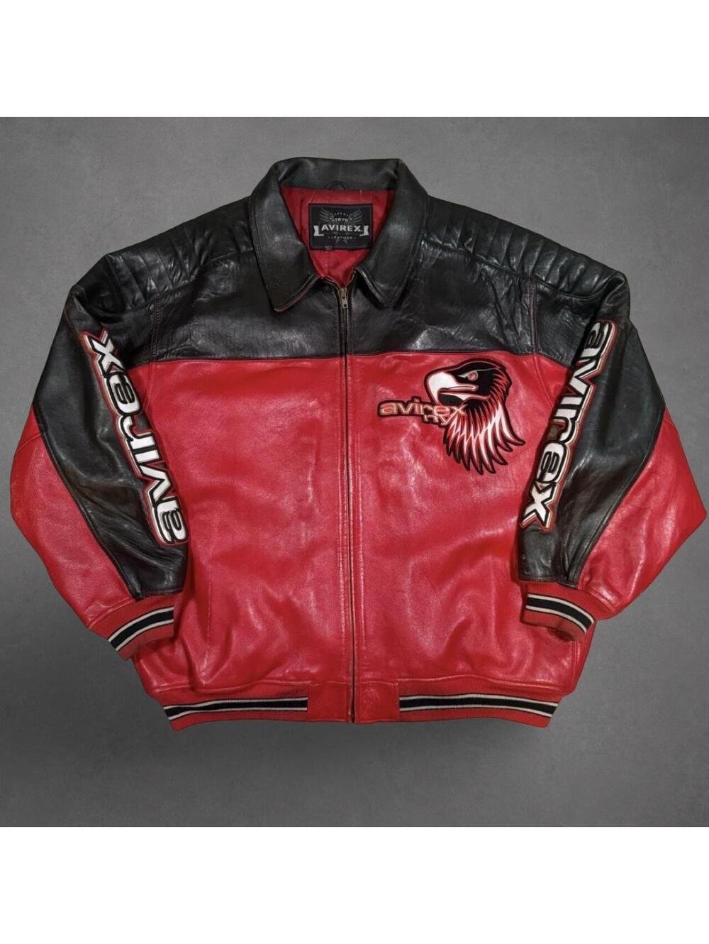 Avirex Red Black Leather Eagle Racing Jacket 6XL